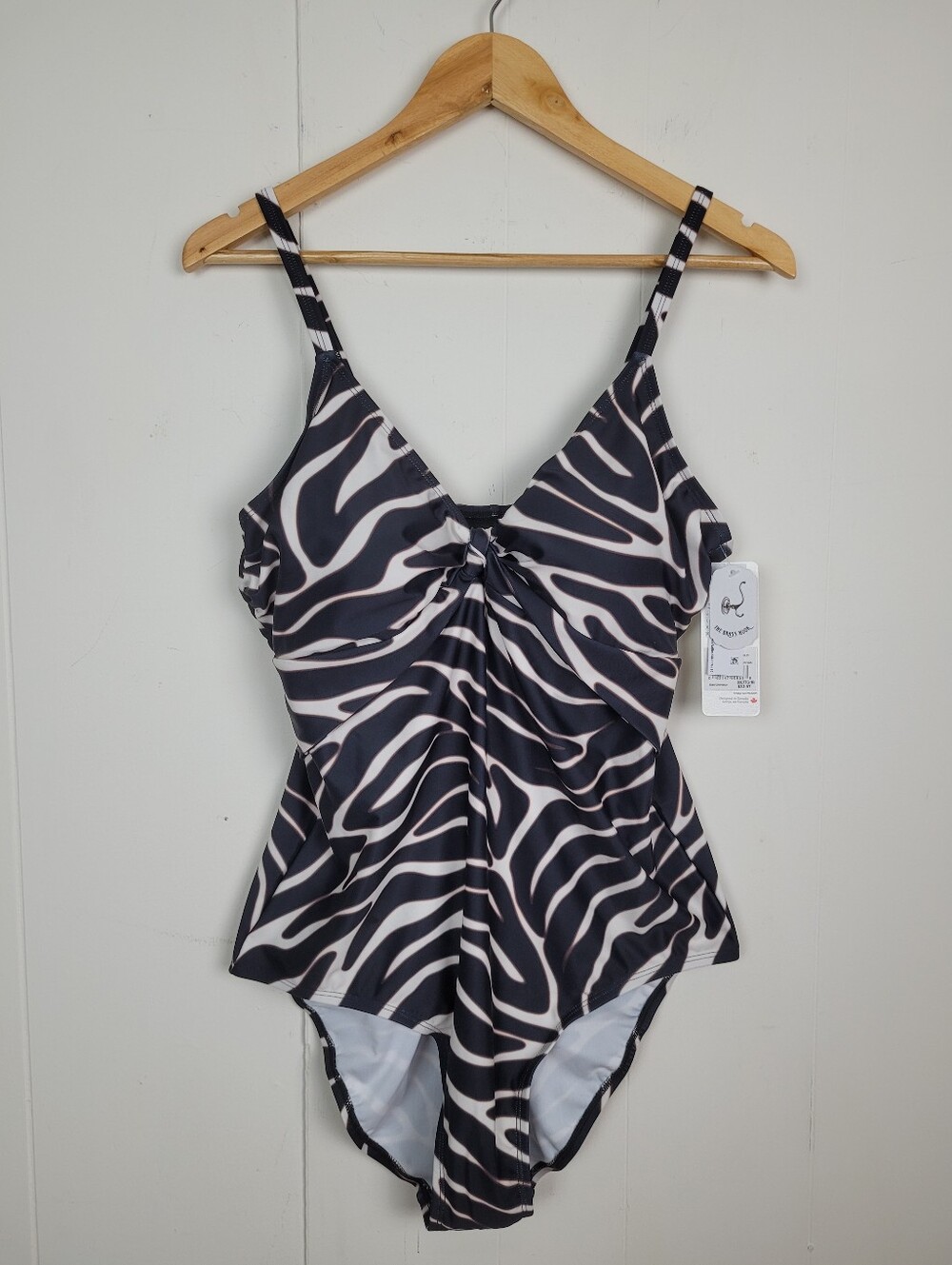 Krista XXL/16 Brown Abstract Print Knot Front One Piece Swimsuit